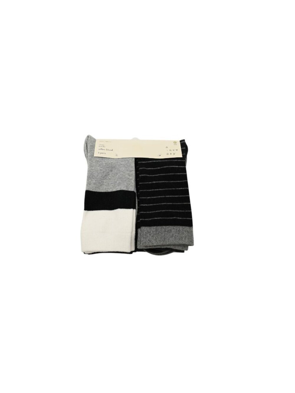 NWD A New Day 6 Pack Crew Socks Stripe Cotton Blend Sz 4-10 Gray Black White